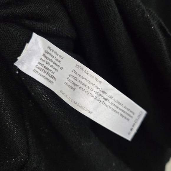 Eileen Fisher 100% Merino Wool V-neck Tunic Dress Top Long Sleeve Solid Black XL - Picture 3 of 7